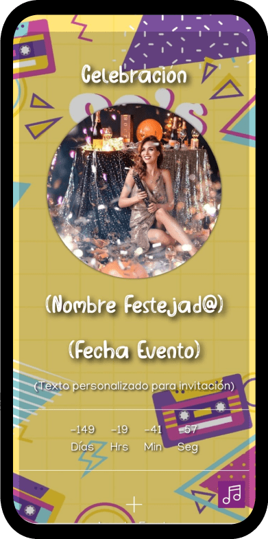 01 invitacion digital eventos sociales fiesta 90's